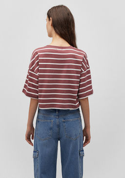 Mavi Logo Bask?l? Bordo Cizgili Crop Tisort  фото 4