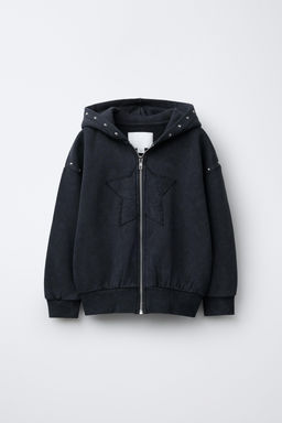 FADED HOODIE WITH STAR AND STUDS