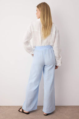 Siyah Muslin Beli Lastikli Yuksek Bel Wide Leg/Genis Paca Pantolon TWOSS25PL00131 - Trendyolmilla фото 4