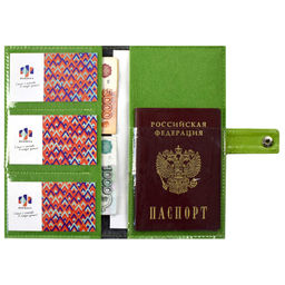 Органайзер-обложка д/путешествий арт.45282/30 ФЕТР ГРАФИТ.+ФЕТР САЛАТОВ.+САРИФ САЛАТОВ. (200х110мм, 2 осн. отделения, 4 ПВХ-кармана, застежка на кнопке, аппликация инд. ПЭТ-упак.)