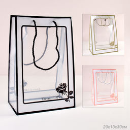 Цена за 10 шт. Пакет подарочный 30х20х13 прозрачный с ручками / 904-71 /уп 10/500/пластик