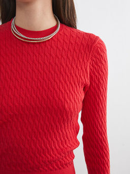 Bisiklet Yaka Kendinden Desenli Kad?n Triko Kazak