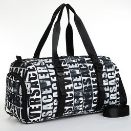 Сумка спорт L-б/н Буквы, 45*21*24, отд на молн, отд д/обуви, 2 н/кармана, дл ремень, черный