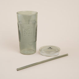 Стакан SL Home «Идиллия», 650 мл, 8.5×24 см, стекло, с трубочкой, зелёный