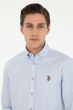 Мужская голубая базовая рубашка с длинным рукавом - U.s. polo assn фото 2
