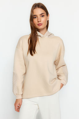TRENDYOLMILLA Siyah Kal?n Ici Polarl? Kapitoneli Oversize/Genis Kesim Kapusonlu Orme Sweatshirt TWOAW24SW00205  фото 10
