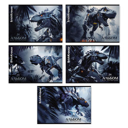 АКЦИЯ Цена за 5 шт. Альбом для рисования на скобе ErichKrause Techno Dino, А4, 24 листа_MIX-PACK