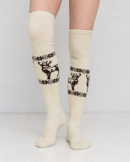 Теплые чулки из 100% шерсти с рисунком серо-бежевые