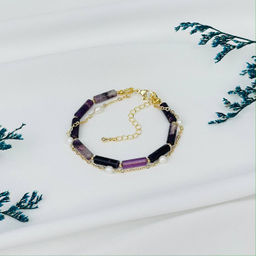 Браслет двойной из Флюорита и Жемчуга с цепочкой 16 см +