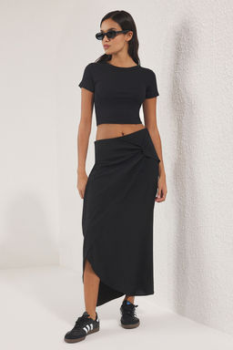 Trendyolmilla Siyah Ayrobin Dugum Detayl? Midi Etek TWOSS25ET00190