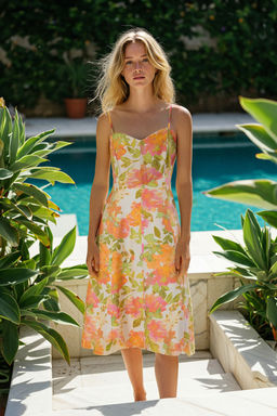 TRENDYOLMILLA Cok Renkli Cicekli Etegi Belden Ac?lan Midi Dokuma Elbise TWOSS25EL00206