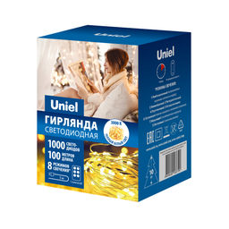 ULD-S10000-1000/DTA/RC WARM WHITE IP44 DEW Гирлянда светодиодная "Роса", 100м. 1000 светодиодов. Теплый белый свет. Пульт ДУ (в/к). Провод прозрачный. ТМ Uniel