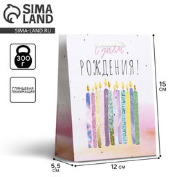 Цена за 2 шт. Пакет подарочный ламинированный, упаковка, «С Днём Рождения», S 12 х 15 х 5.5 см