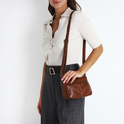 Сумка женская кросс-боди на молнии, 19×9×14 см, со стёжкой, коричневая