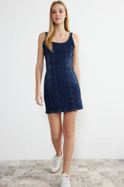TRENDYOLMILLA Mavi Dikis Detayl? Fitted/Vucuda Oturan Mini Denim Elbise TWOSS24EL00284  фото 8