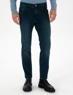 Petrol Slim Fit Pamuk Kar___ml_ Jean Pantolon