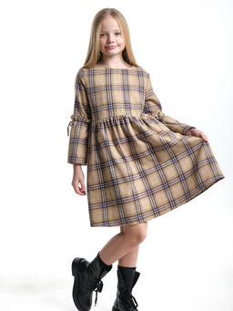 Платье для девочки нарядное UD 6837 бежевая клетка - Mini maxi фото 5