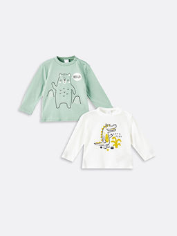 Bisiklet Yaka Uzun Kollu Bask?l? Erkek Bebek Ti??rt 2li