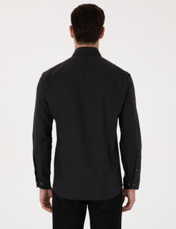 Siyah Slim Fit %100 Pamuk Yakas_ D__meli Flanel G_mlek
