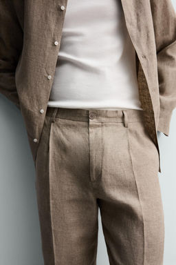 PANTAL?N REGULAR FIT 100% LINO / Blanco - Zara фото 6