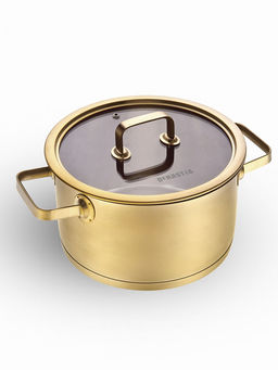Кастрюля с крышкой 6л золотой нержавеющая сталь - Denastia фото 2
