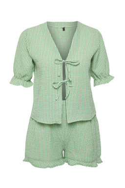 Trendyolmilla Mavi Dokulu Potikareli Baglama/Kurdele/Fiyonk Detayl? Sortlu Dokuma Pijama Tak?m? THMSS24PT00149  фото 29