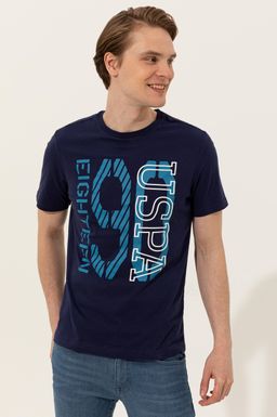 Мужская темно-синяя футболка с круглым вырезом