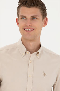 Мужская рубашка песочного цвета с длинным рукавом - U.s. polo assn фото 9