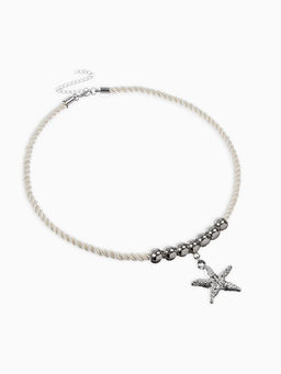 Кулон на жгуте текстильном "Морская звезда", цвет бело-серебристый