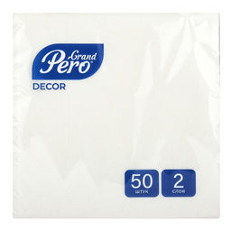 Салфетки бумажные 24х24см GrandPero Decor, 2-х слойные, 50 штук в упаковке, белый (Россия) - Bouquet фото 2