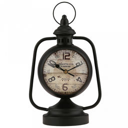 Часы настольные интерьерные "Летучая мышь" 18х11х26см, циферблат с рисунком, бежевый; цифры арабские, черный; выпуклое стекло; корпус металл, черный матовый; в коробке (Китай)