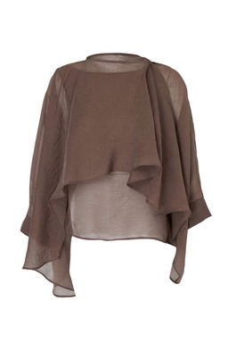 Kahverengi Onu Dugme Detayl? Oversize Ince Dokumlu Dokuma Bluz TWOSS26BZ00653