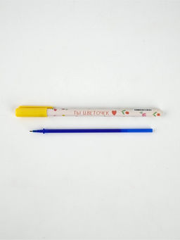 Цена за 10 шт. Ручка пластик пиши-стирай с колпачком "Ты-цветочек", синяя паста, гелевая 0,5 мм