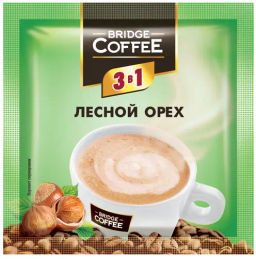 За 16 шт. Bridge Coffee, напиток кофейный 3 в 1 с ароматом лесного ореха 20г (16 шт в ленте/320 гр)