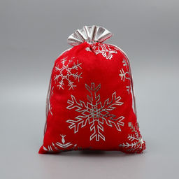 Цена за 5 шт. Мешочек подарочный плюш Мешок Деда Мороза, снежинки, тиснение, 16 24 см +/- 1.5 см