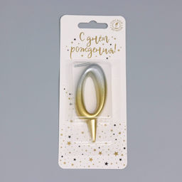 Цена за 2 шт. Свеча для торта цифра «Овал» 0, 5.5 см, золото-серебро