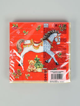 Цена за 3 шт. Салфетки бумажные трёхслойные «Новогодняя лошадка. Красный фон», 33×33, 20 шт.