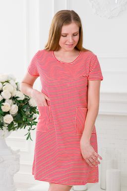 Туника женская из кулирки Руслана красная полоса на бежевом - Амадэль фото 13