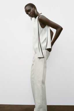 SATIN TOP WITH BOW AND CONTRASTING TRIMS - Zara фото 3