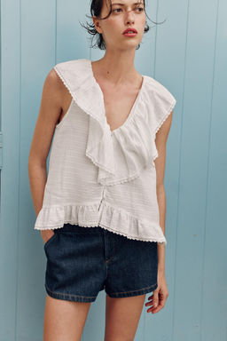 BLUSA VOLANTES PUNTILLA / Blanco - Zara фото 2