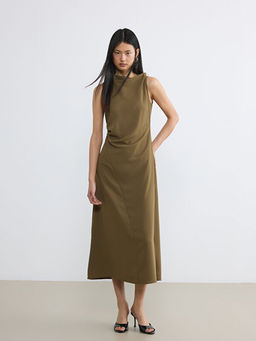 Kay?k Yaka B?zg?l? Krep Elbise