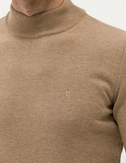 Camel Melanj Slim Fit Yar_m Bal_k__ Yaka Basic Triko Kazak