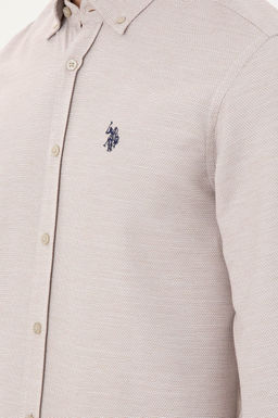 Мужская рубашка песочного цвета с длинным рукавом - U.s. polo assn фото 7