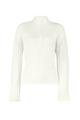 Ekru Genis Kal?p Yumusak Dokulu Dik Yaka Triko Kazak TWOAW21KZ0783