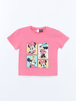 Bisiklet Yaka Minnie Mouse Bask?l? K?z ?ocuk Ti??rt