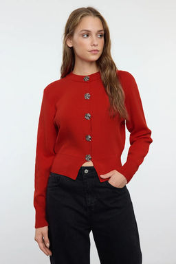 TRENDYOLMILLA Siyah Premium Iplik/Ozel Iplik Crop Gul Dugme Detayl? Ceket Gorunumlu Triko H?rka TWOAW25HI00110 фото 7