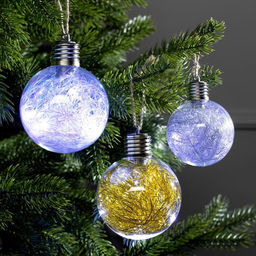 Набор ёлочных шаров Мишура цветная тёплая, 3 шт, d=8 см, 5 LED, от батареек, свечение белое - Luazon lighting фото 2