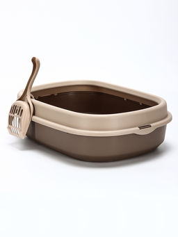 Лоток для кошек Фур-Мур 48×35.5 см с бортом + совок, Soft-touch, капучино