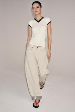 CAMISETA RIB CONTRASTE / Crudo - Zara фото 2