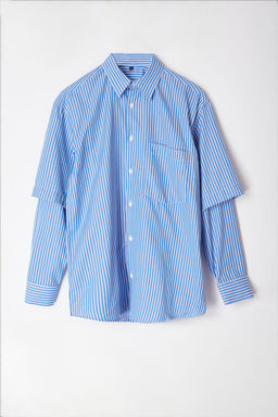 TRENDYOL MAN Limited Edition Mavi Relaxed Fit Alttan C?kma Kollu Gomlek TMNAW25GO00031 - Trendyolmilla фото 5